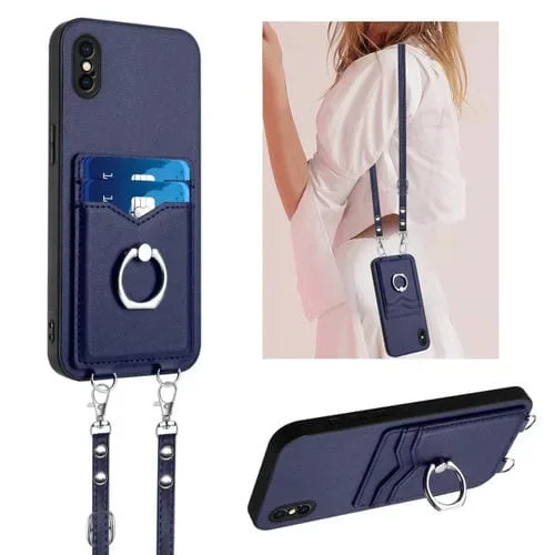 Funda para Teléfono iPhone Xs X R20 Soporte Tarjeta Anillo Cuerda (Azul)