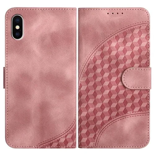 Funda para Teléfono iPhone Xs / X Yx0060 Cuero con Relieve y Cabeza de Elefante con Cordón (Rosa)