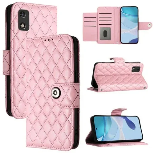 Funda para Teléfono Itel A23 Pro A17 con Tapa de Cuero Textura Rómbica y Cordón (Rosa)