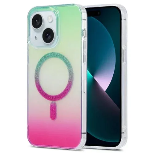 Funda para teléfono Magic Diamond Blu-Ray Magsafe para iPhone 13 (Degradado de Rosa Verde)