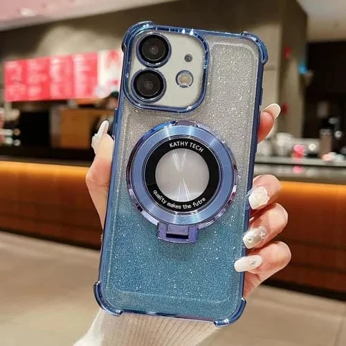 Funda para teléfono Magsafe con purpurina degradada y soporte invisible para iPhone 12 (Azul Sierra)