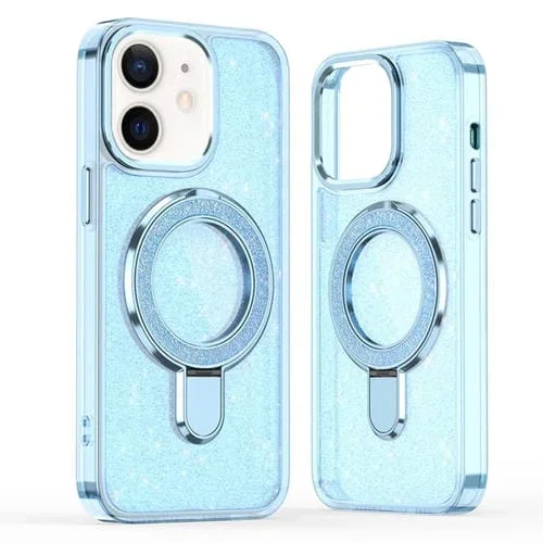 Funda para Teléfono Magsafe con Soporte de Anillo con Purpurina para iPhone 11 (Azul)