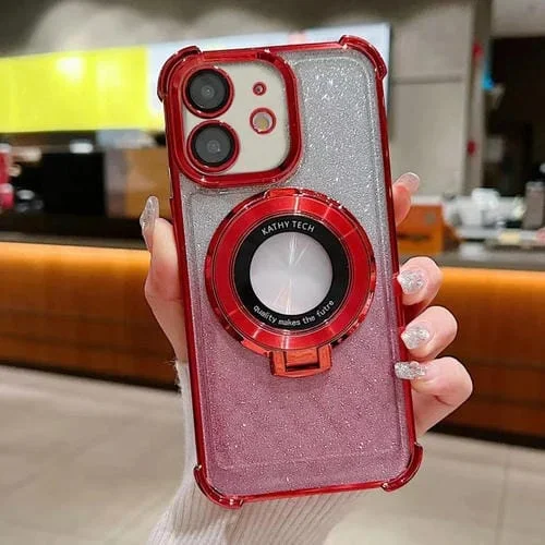 Funda para Teléfono Magsafe iPhone 12 Purpurina Degradada Soporte Invisible (Rojo)