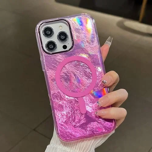 Funda para Teléfono Magsafe iPhone 13 Pro Max Textura de Glaciar Degradado (Rosa)