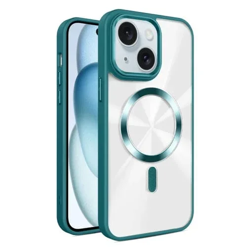 Funda para Teléfono Magsafe iPhone 15 Textura Cd Brillante (Verde Oscuro)
