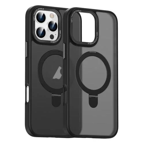 Funda para Teléfono Magsafe iPhone 16 Pro Max con Soporte Magnético y Tacto de Piel (Negra)