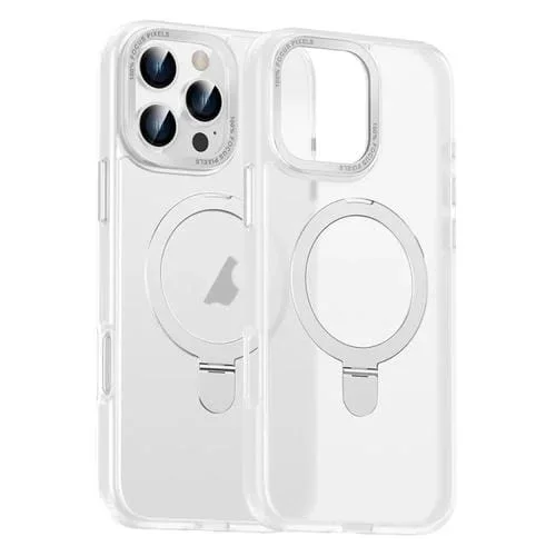 Funda para Teléfono Magsafe iPhone 16 Pro Max con Soporte Magnético y Tacto de Piel (Transparente)