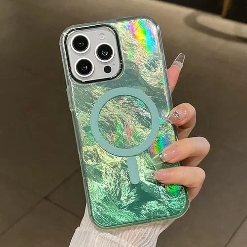 Funda para Teléfono Magsafe iPhone 16 Pro Textura Glaciar Degradado (Verde)