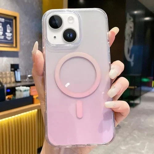 Funda para teléfono Magsafe PC Transparente degradado para iPhone 14 (Rosa Degradado)