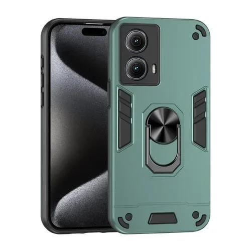 Funda para Teléfono Motorola Edge 2024 con Soporte de Anillo de Metal a Prueba de Golpes (Verde)