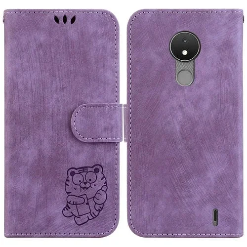 Funda para Teléfono Nokia C21 Cuero con Relieve Little Tiger (Púrpura)