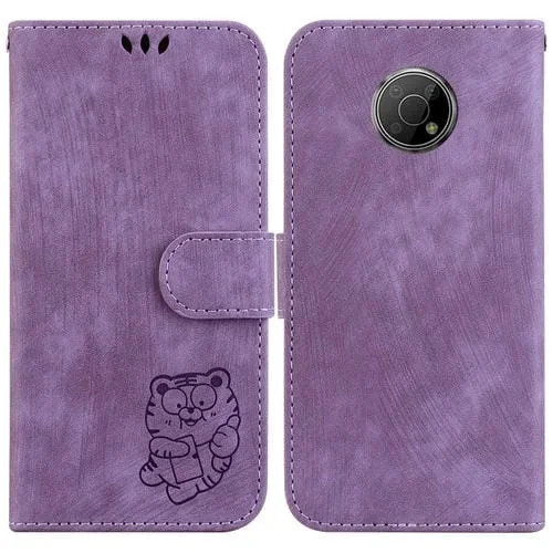 Funda para Teléfono Nokia G300 de Cuero con Relieve Little Tiger (Púrpura)