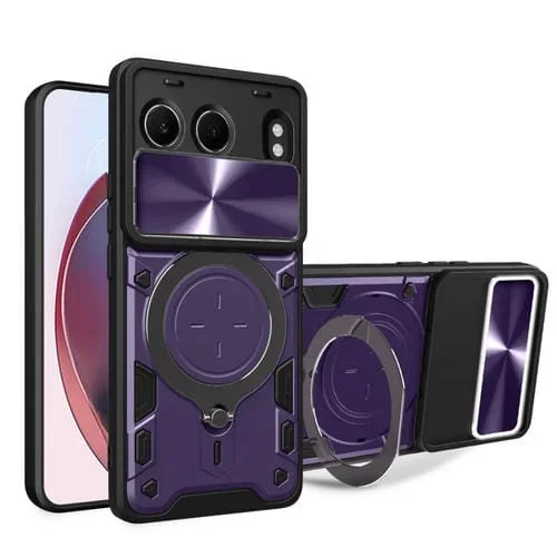 Funda para Teléfono OnePlus Nord 4 5G con Soporte Magnético Deslizante y Textura de Cd (Morado)