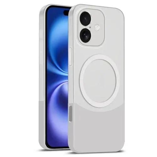 Funda para Teléfono PC Magnética Magsafe con Costuras Dos Colores para iPhone 16 Plus (Blanca)