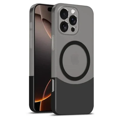 Funda para Teléfono PC Magnética Magsafe con Costuras Dos Colores para iPhone 16 Pro Max (Negra)