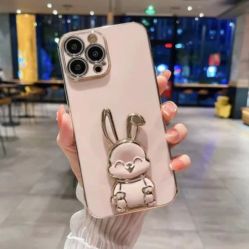 Funda para teléfono Plating Rabbit Holder para iPhone 11 Pro (Rosa)