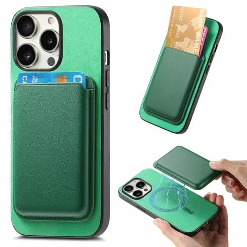 Funda para Teléfono PU con Tapa Trasera y Tarjetero Magsafe para iPhone 16 Pro Max (Verde)