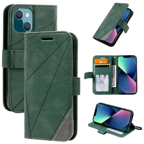 Funda para Teléfono Siente la Piel Empalme Flip Horizontal iPhone 13 Mini (Verde)