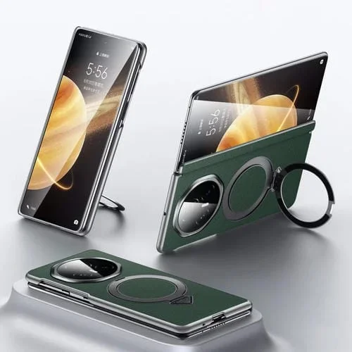Funda para Teléfono Sulada con Soporte Magnético Magsafe de Cuero de Grano Superior para Honor Magic V3 (Verde)