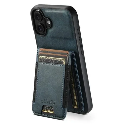 Funda para Teléfono Suteni H03 con Tapa de Cuero con Cera de Aceite para iPhone 16 Plus (Azul)