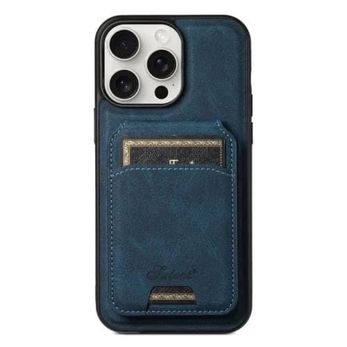 Funda para Teléfono Suteni H16 para iPhone 15 Pro con Billetera Desmontable de Cuero Textura Litchi (Azul)