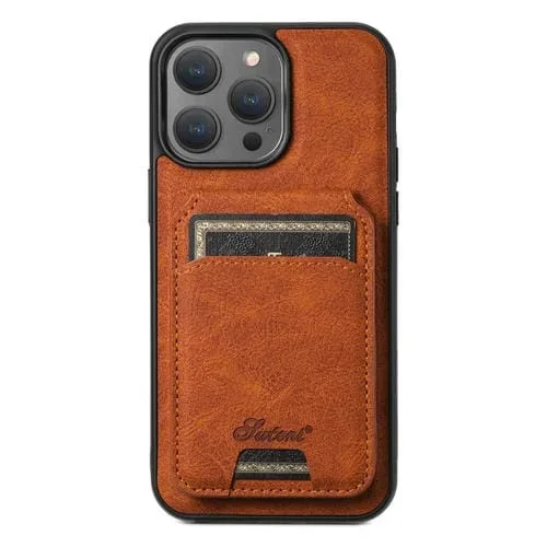 Funda para teléfono Suteni H17 iPhone 12 Pro Litchi Texture Leather Magsafe con billetera desmontable (Caqui)