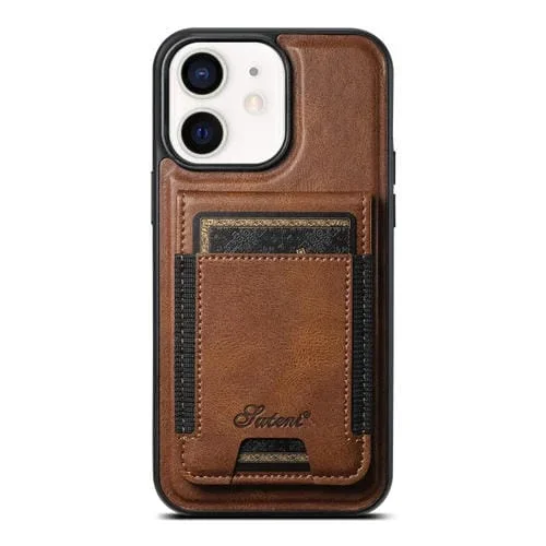 Funda para teléfono Suteni H17 Oil Eax Leather Magsafe para iPhone 12 con billetera desmontable (Marrón)
