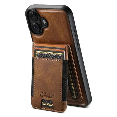 Funda para Teléfono Suteni H17 Oil Eax Magsafe con Billetera Desmontable para iPhone 16 Plus (Marrón)