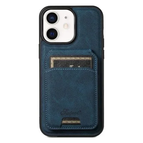 Funda para Teléfono Suteni H17 para iPhone 12 con Billetera Desmontable Magsafe de Cuero con Textura Litchi (Azul)