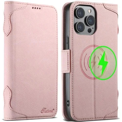 Funda para Teléfono Suteni J07 para iPhone 14 Pro Max Cuero Magsafe con Tapa Horizontal Multifuncional (Rosa)