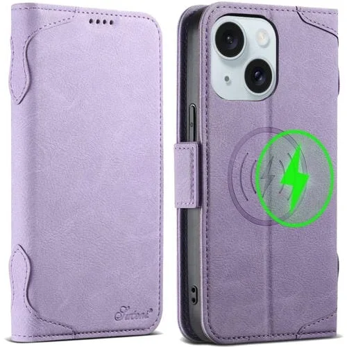 Funda para Teléfono Suteni J07 para iPhone 15 Plus Cuero Magsafe con Tapa Horizontal Multifuncional (Púrpura)