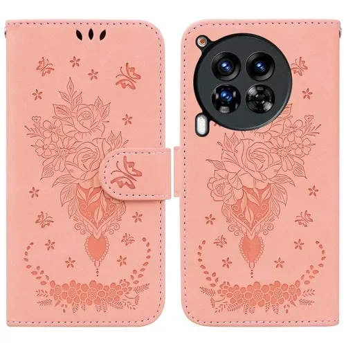 Funda para Teléfono Tecno Camon 30 Premier 5G Cuero con Relieve Mariposa y Rosa (Rosa)