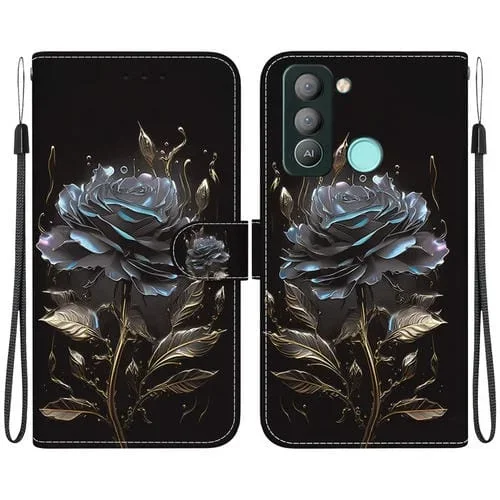 Funda para Teléfono Tecno Pop 5 Lte Bd4 Cuero Dibujo Coloreado Textura de Cristal (Rosa Negra)
