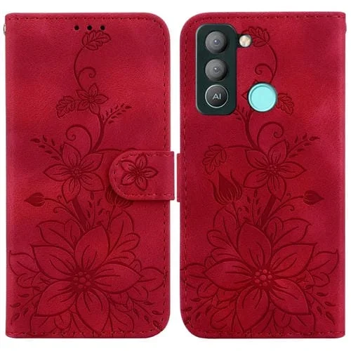 Funda para Teléfono Tecno Pop 5 LTE Bd4 Lily Cuero En Relieve (Rojo)
