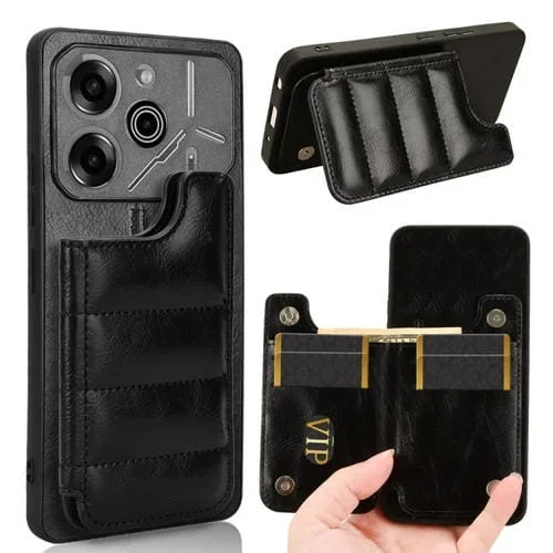 Funda para Teléfono Tecno Pova 6 Pro 5G Diseño de Vaca con Tarjetero (Negra)