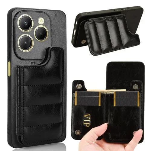 Funda para Teléfono Tecno Spark 20 Pro 4G con Patrón de Vaca y Tarjeta de Costura (Negra)