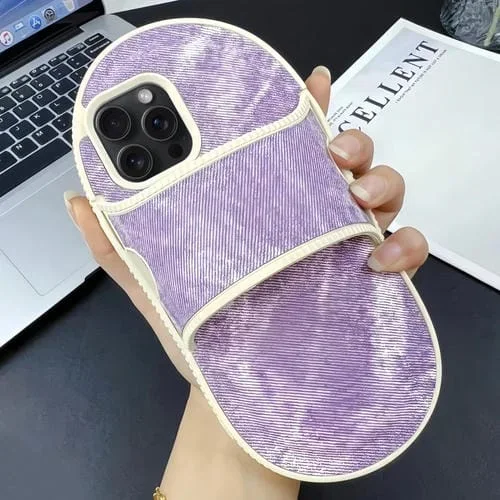 Funda para teléfono TPU Apple iPhone 15 Pro Max Creative Denim Slipper Diseño (Rosa Morado)