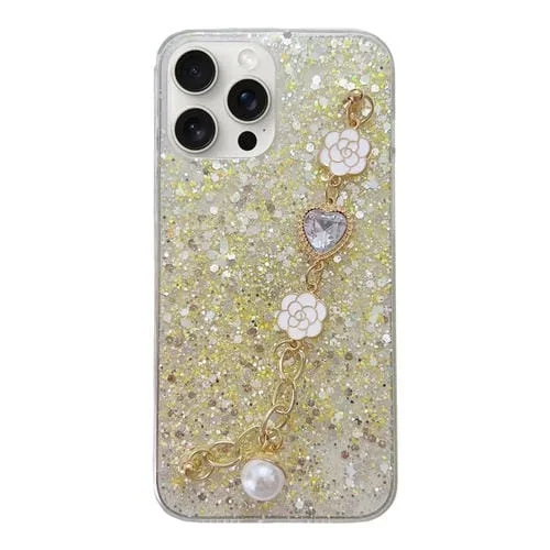 Funda para Teléfono TPU Epoxi iPhone 12 Pro Max Cadena Gemas Amor Lentejuelas Estrelladas (Amarillo)