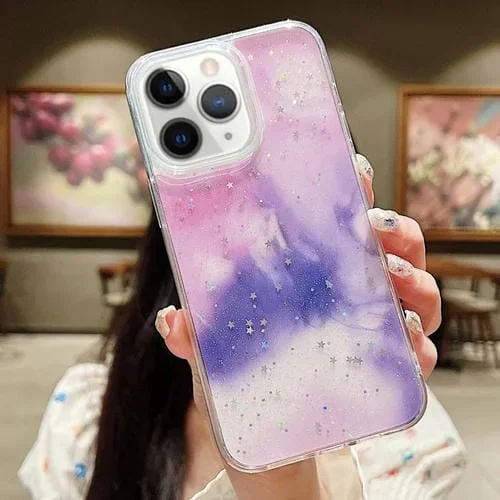 Funda para teléfono TPU iPhone 11 Pro con Purpurina Manchada de Tinta (Púrpura)
