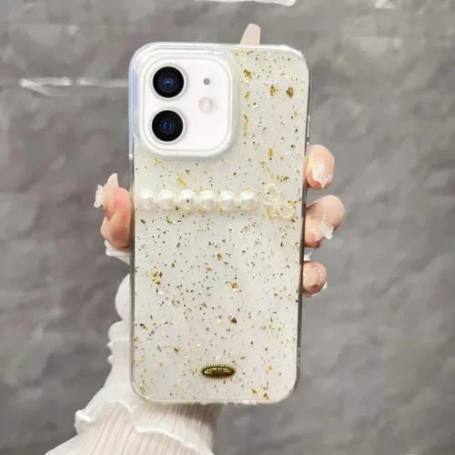Funda para Teléfono TPU iPhone 12 Lazo de Perlas Lámina Dorada (Perla)