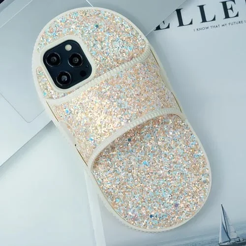 Funda para Teléfono TPU iPhone 13 Pro Max Creative Glitter Slipper Diseño a Prueba de Golpes (Oro)