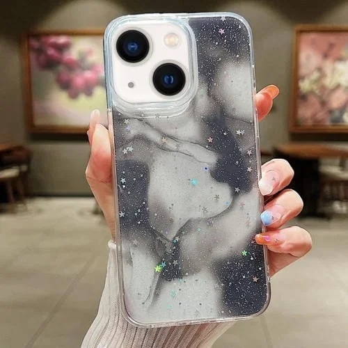 Funda para Teléfono TPU iPhone 14 Purpurina Manchada de Tinta (Negro)