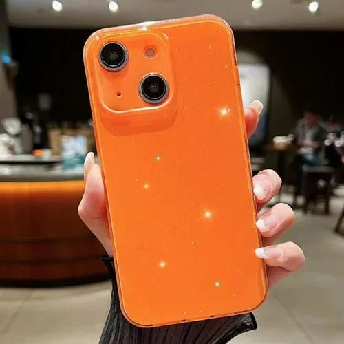 Funda para Teléfono TPU Jelly Glitter iPhone 15 (Naranja)