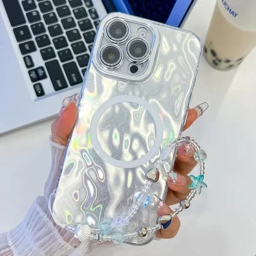 Funda para Teléfono TPU Magsafe con Película de Lente Brillante para iPhone 16 Pro (Arrugas Blancas)