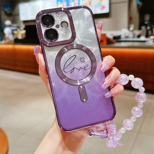 Funda para Teléfono TPU Magsafe iPhone 16 Plus Diseño Plumas Purpurina (Morado)