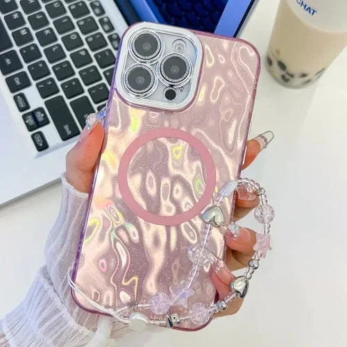 Funda para Teléfono TPU Magsafe iPhone 16 Pro Max con Película de Lente (Arrugas Rosadas)