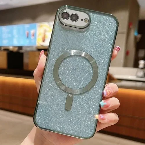 Funda para Teléfono TPU Magsafe para iPhone 7 Plus 8 Plus con Galvanoplastia Purpurina (Verde)