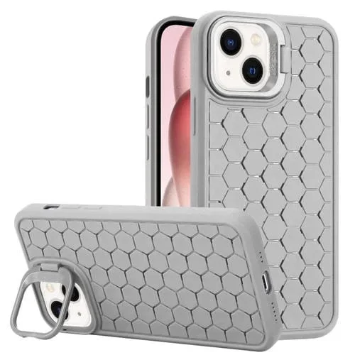 Funda para Teléfono TPU para iPhone 15 con Soporte para Lente Radiante de Panal (Gris)