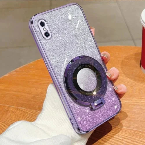 Funda para Teléfono TPU para iPhone X / Xs con Soporte Redondo y Brillo Degradado (Púrpura)