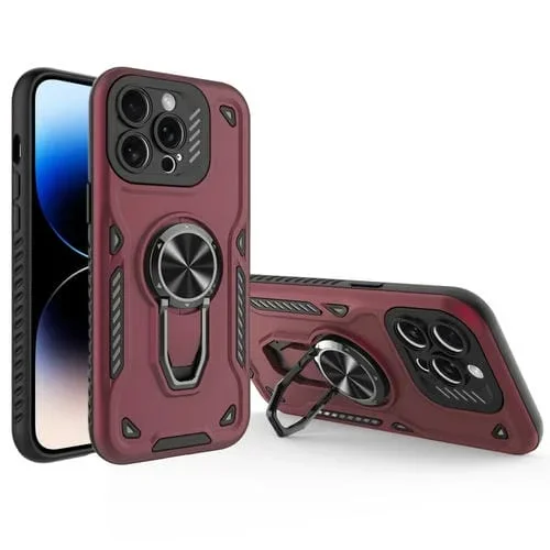 Funda para Teléfono TPU + PC con Soporte Giratorio de Metal para iPhone 14 Pro (Rojo Oscuro)
